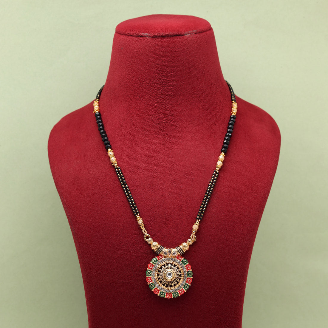 Maroon & Green Color Mint Meena Long Mangalsutra (MS326MG)