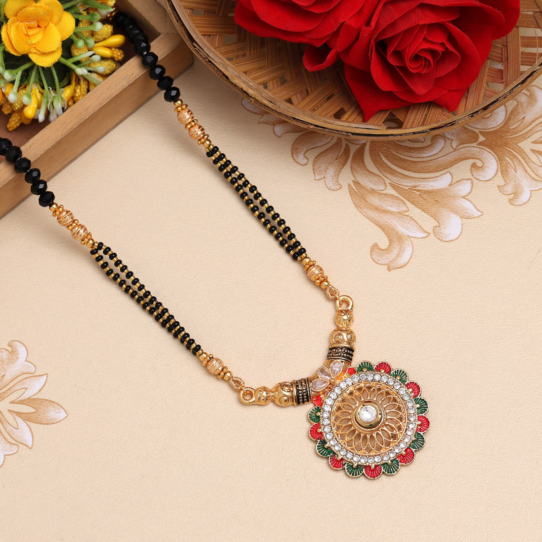 Maroon & Green Color Mint Meena Long Mangalsutra (MS327MG)