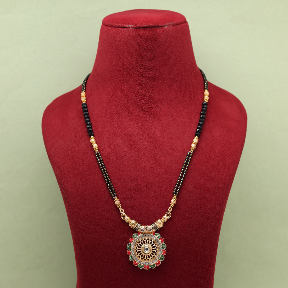 Maroon & Green Color Mint Meena Long Mangalsutra (MS327MG)