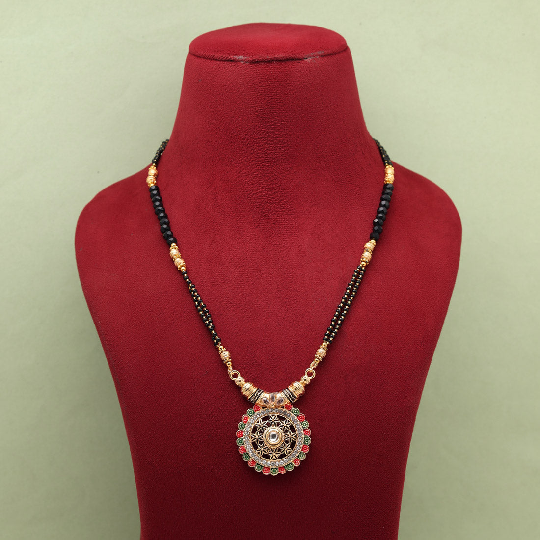 Maroon & Green Color Mint Meena Long Mangalsutra (MS328MG)