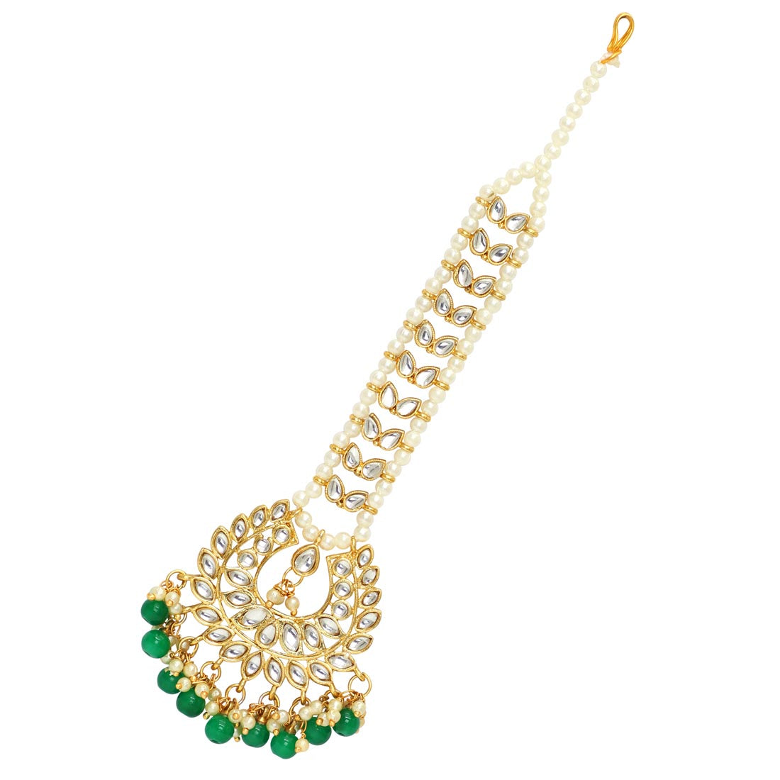 Green Color Imitation Pearl & Kundan Maang Tikka (MTK222GRN)