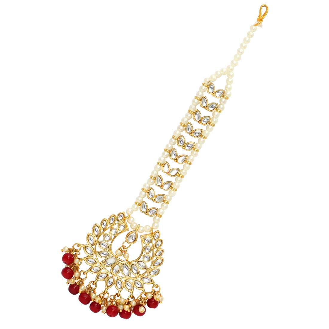 Maroon Color Imitation Pearl & Kundan Maang Tikka (MTK222MRN)