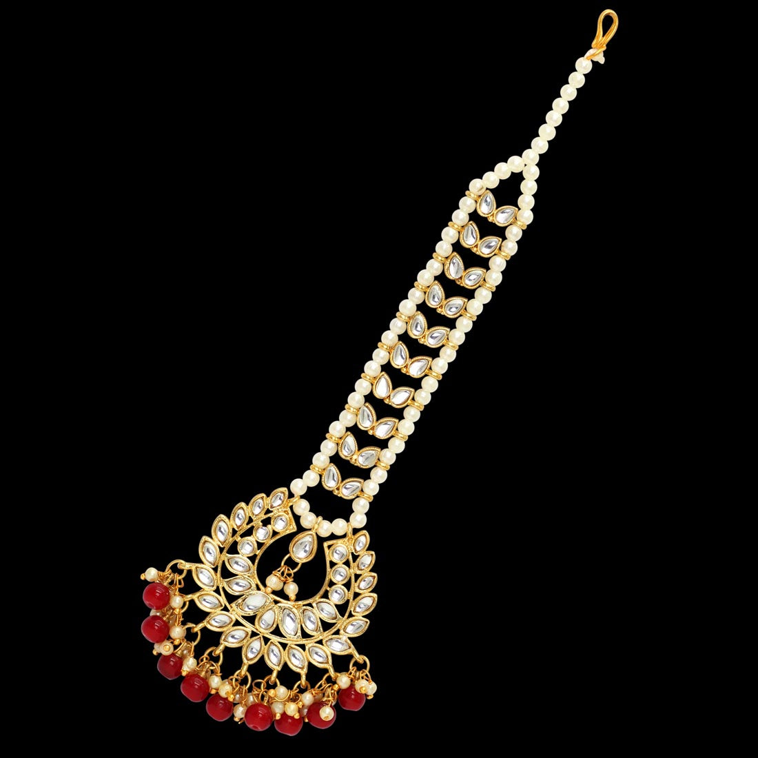 Maroon Color Imitation Pearl & Kundan Maang Tikka (MTK222MRN)