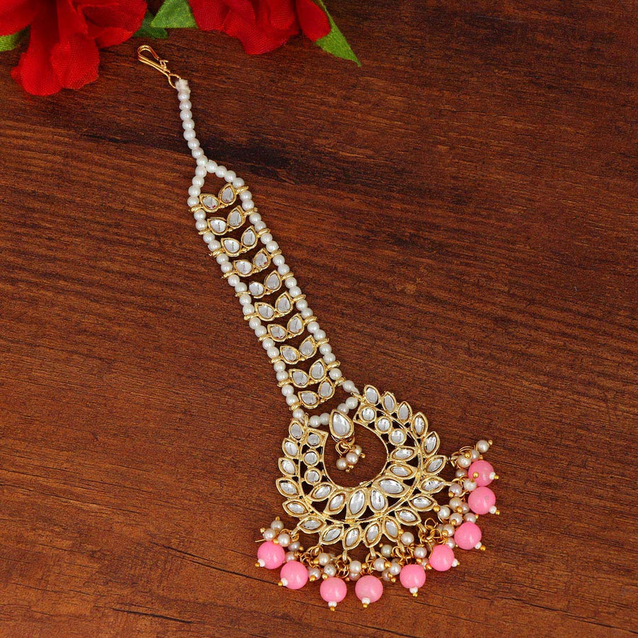 Pink Color Kundan Maang Tikka (MTK222PNK)