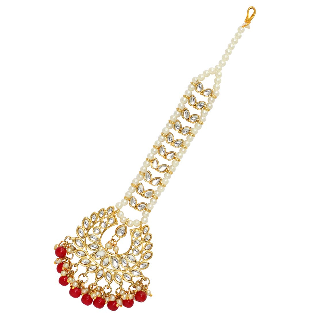 Red Color Imitation Pearl & Kundan Maang Tikka (MTK222RED)