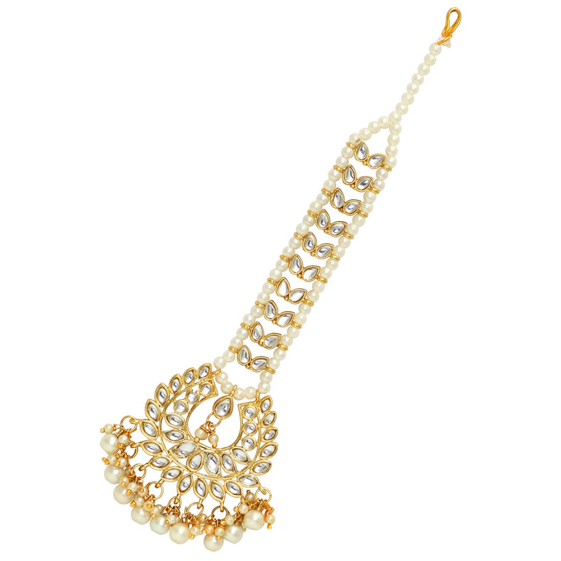 White Color Imitation Pearl & Kundan Maang Tikka (MTK222WHT)