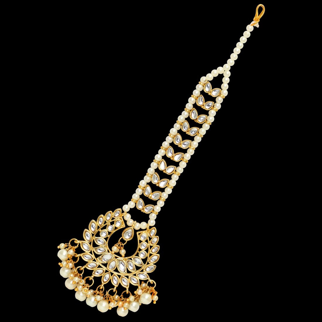 White Color Imitation Pearl & Kundan Maang Tikka (MTK222WHT)