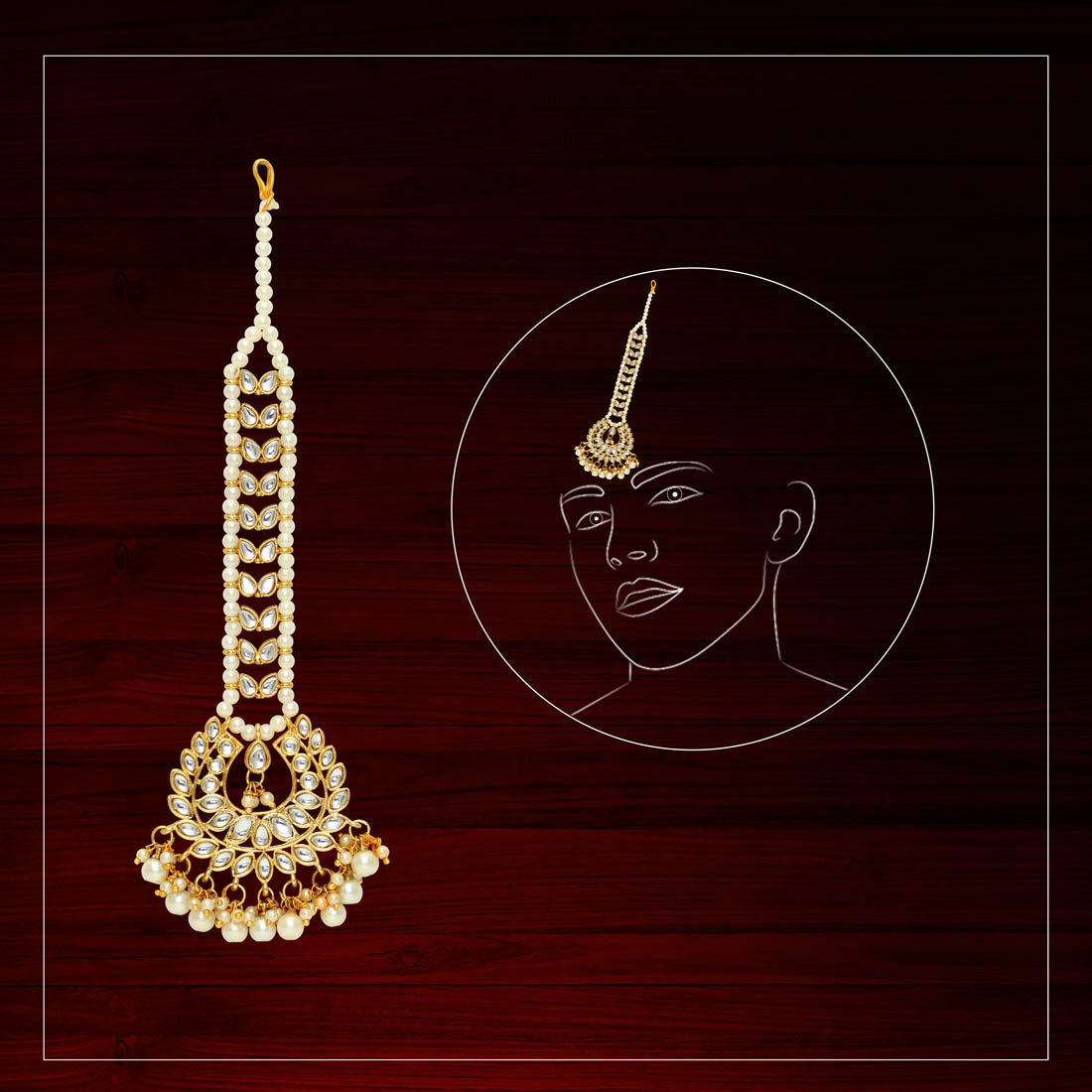White Color Imitation Pearl & Kundan Maang Tikka (MTK222WHT)