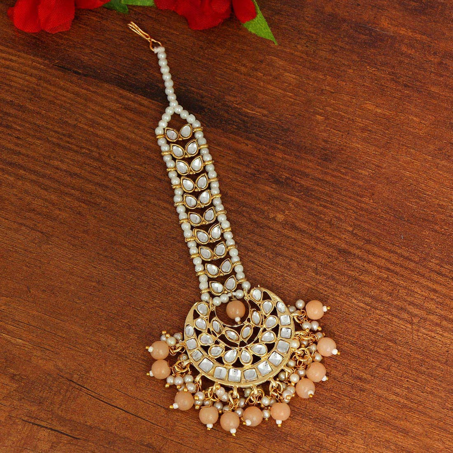 Dark Peach Color Kundan Maang Tikka (MTK225DPCH)