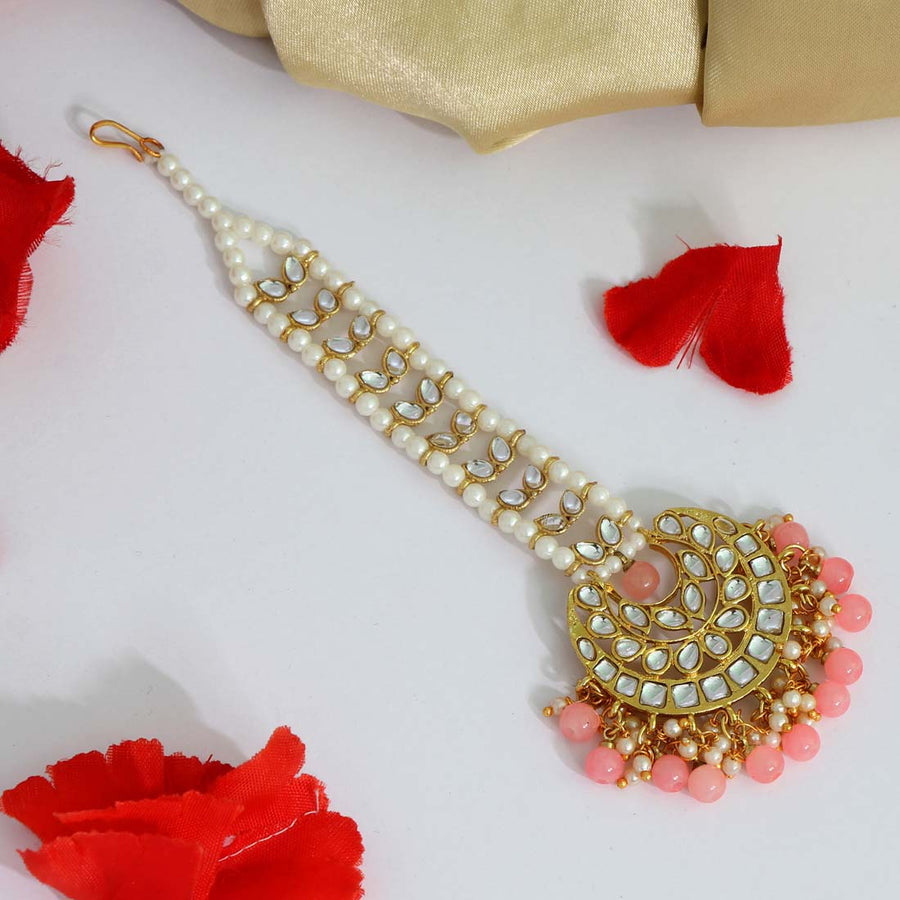 Pink Color Kundan Maang Tikka (MTK371PNK)