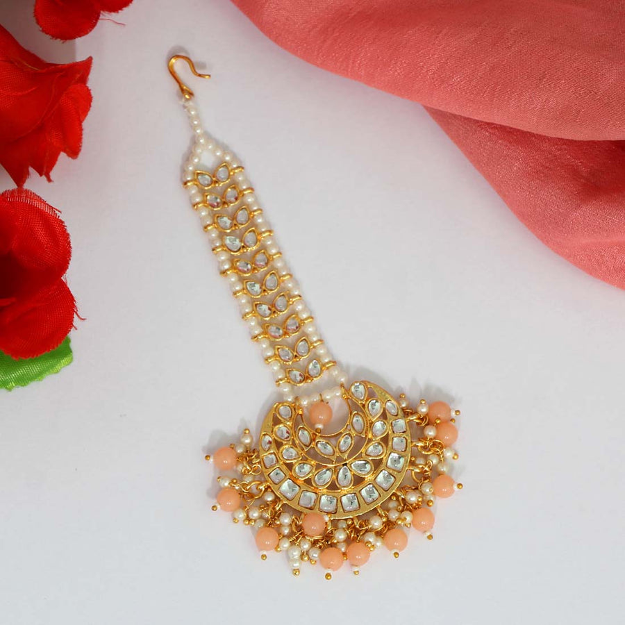 Peach Color Kundan Maang Tikka (MTK411PCH)