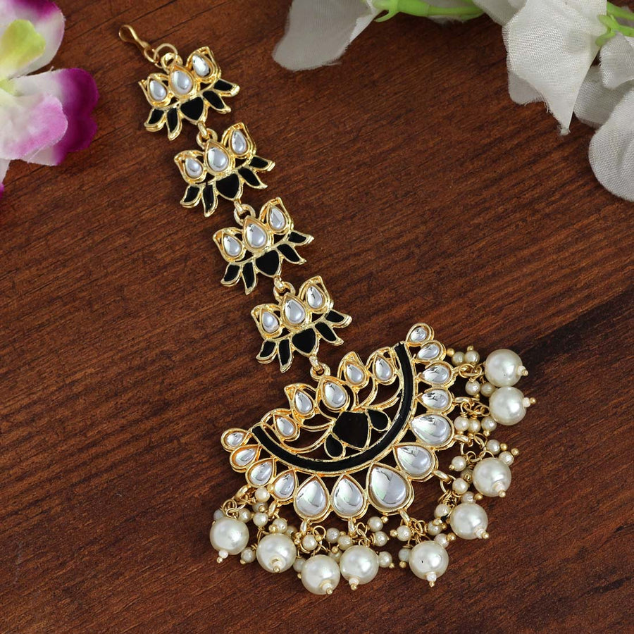 Black Color Kundan Meena Maang Tikka (MTK420BLK)