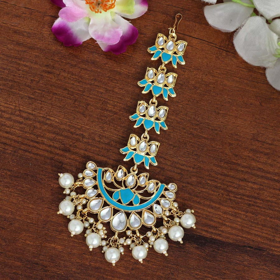 Firozi Color Kundan Meena Maang Tikka (MTK420FRZ)