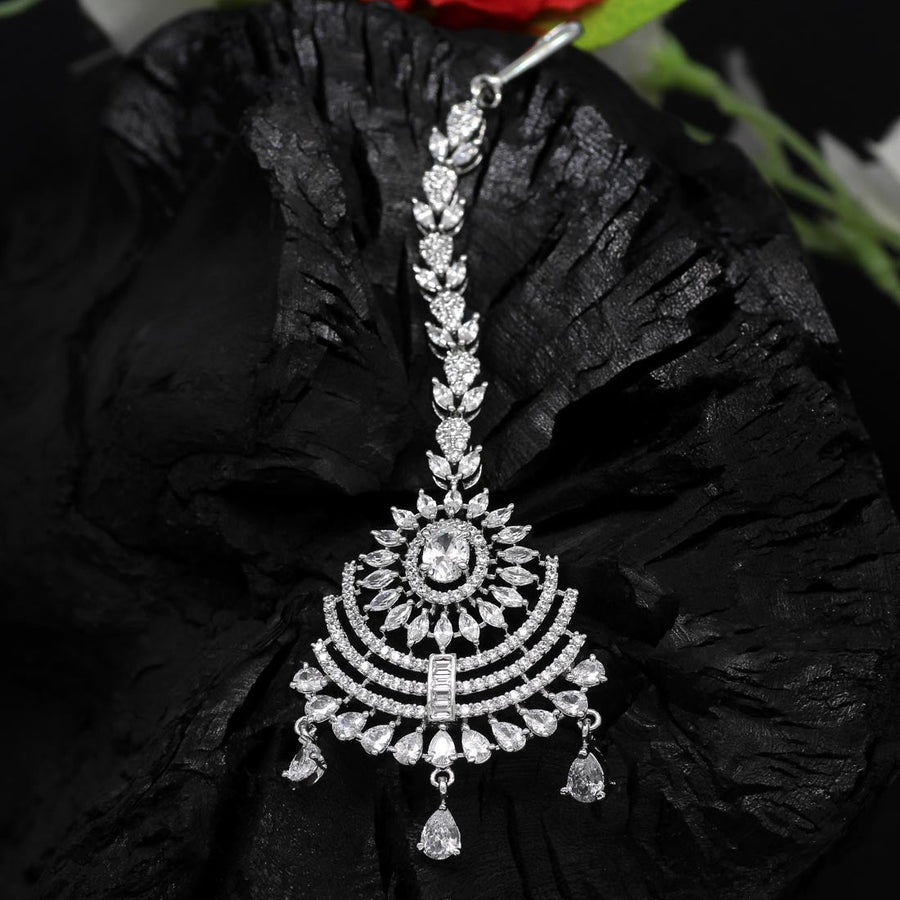 Silver Color American Diamond Maang Tikka (MTK427SLV)