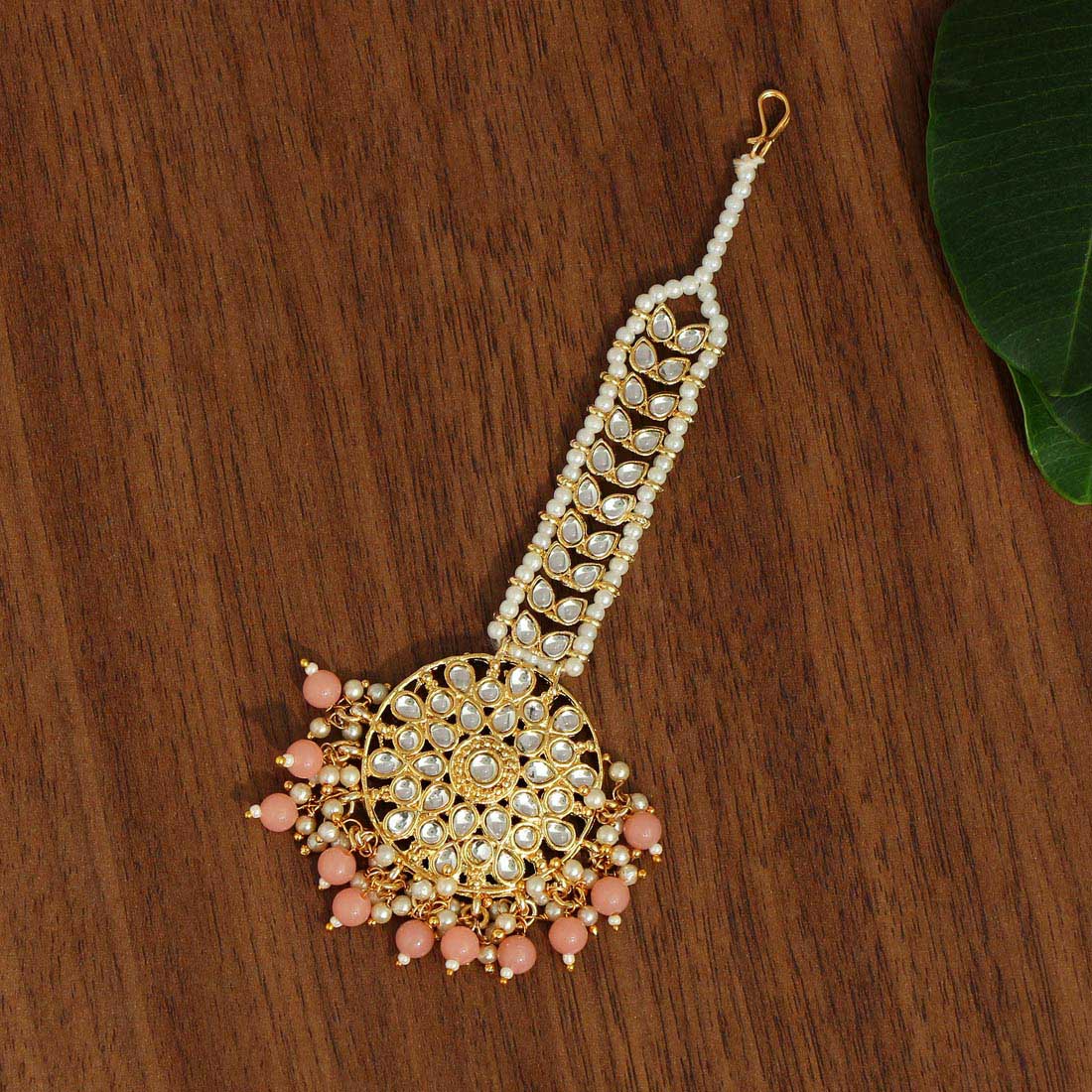 Dark Peach Color Kundan Maang Tikka (MTK440DPCH)