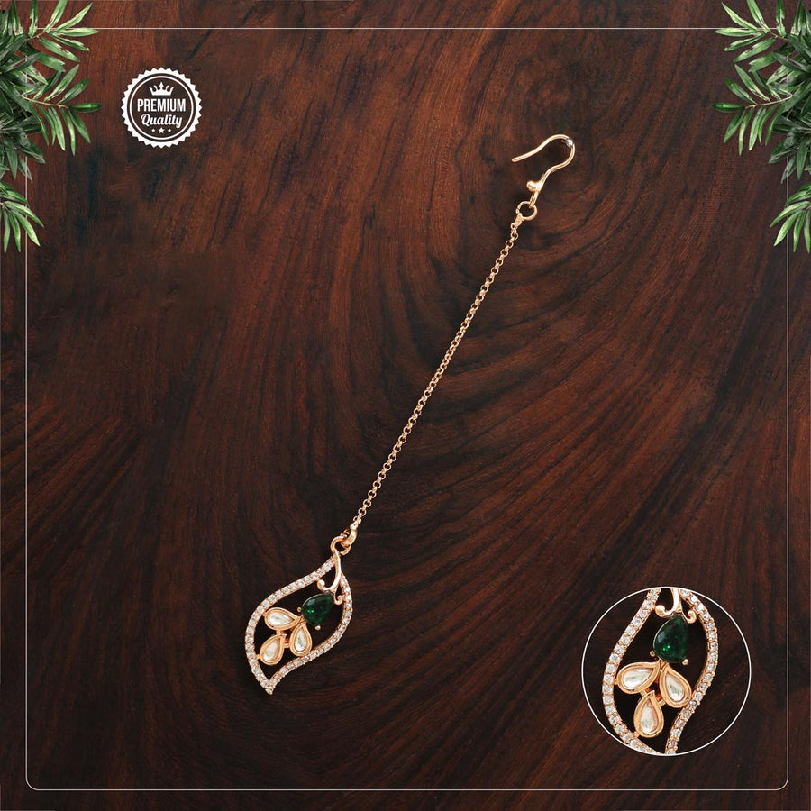 Green Color Rose Gold American Diamond Maang Tikka (MTK447GRN)