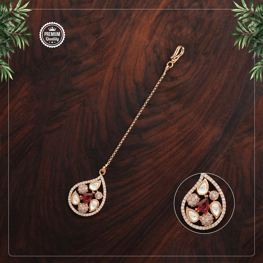 Rani Color Rose Gold American Diamond Maang Tikka (MTK462RNI)