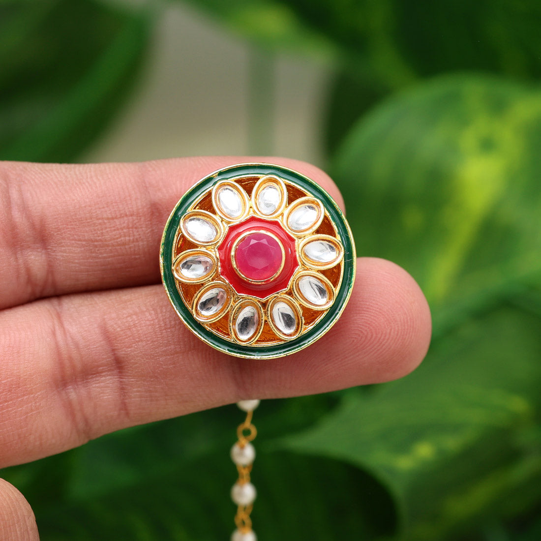 Maroon & Green Color Kundan Meena Borla Tikka (MTK543MG)