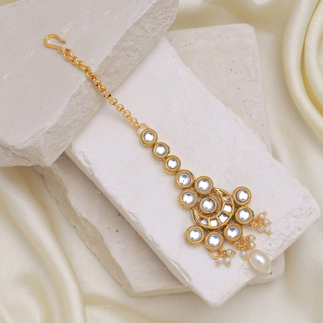 White Color Meena Work Kundan Maang Tikka (MTK552WHT)
