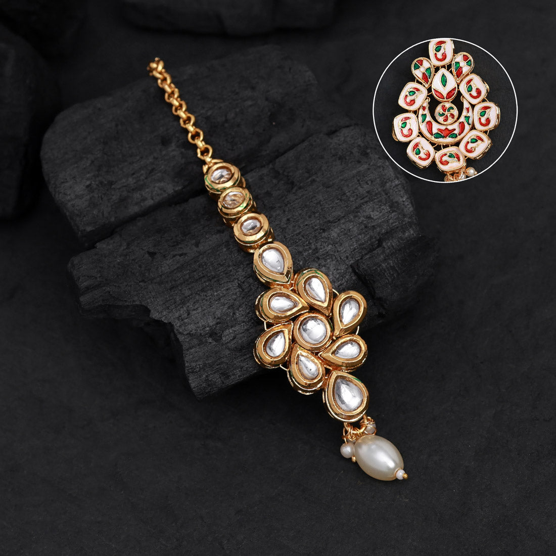 White Color Meena Work Kundan Maang Tikka (MTK554WHT)