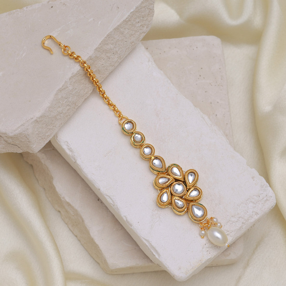 White Color Meena Work Kundan Maang Tikka (MTK554WHT)