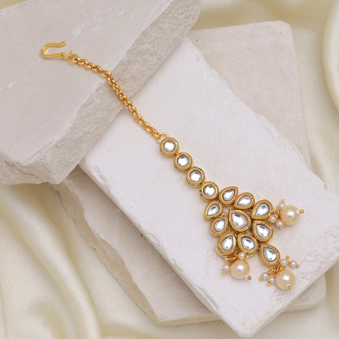 Gold Color Meena Work Kundan Maang Tikka (MTK555GLD)