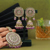 Purple Color Mirror Kundan Earrings With Maang Tikka (MTKE460PRP)
