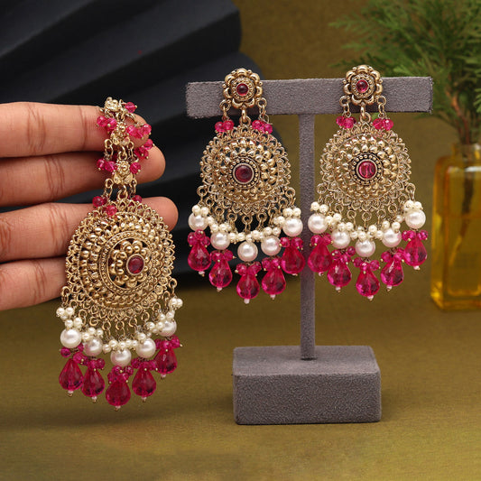 Rani Color Earrings With Maang Tikka (MTKE467RNI)