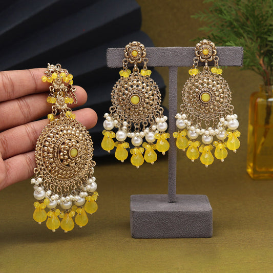 Yellow Color Earrings With Maang Tikka (MTKE467YLW)