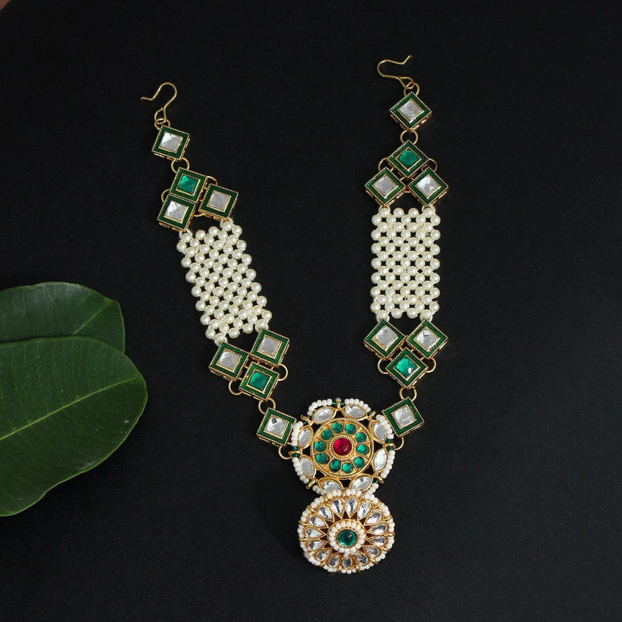 Green Color Kundan Matha Patti (MTP163GRN)