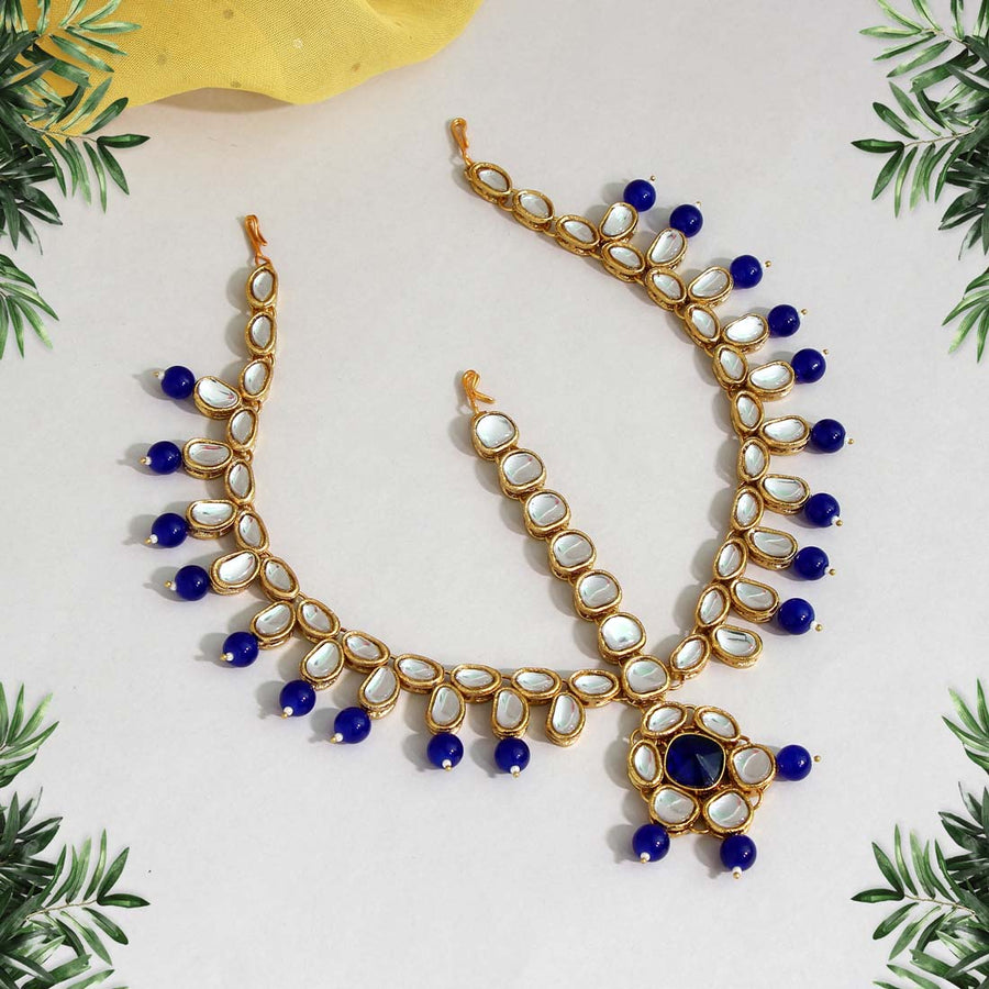 Blue Color Kundan Matha Patti (MTP187BLU)