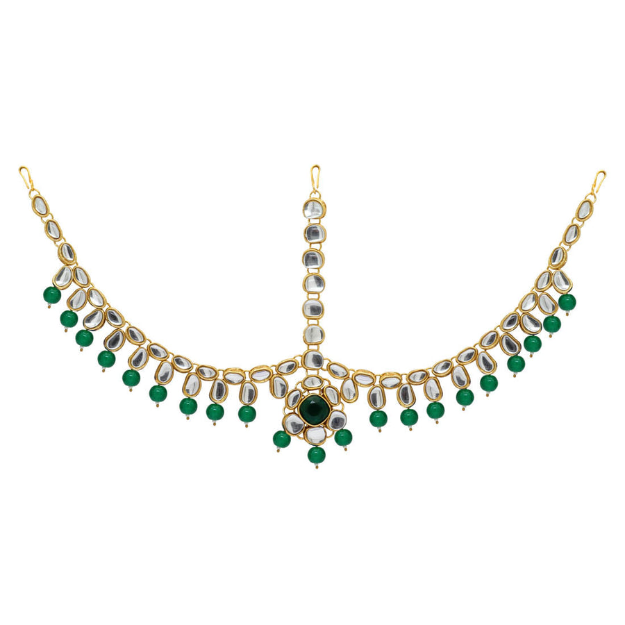 Festive Special Green Color Imitation Pearl & Kundan Work Matha Patti (MTP30GRN)