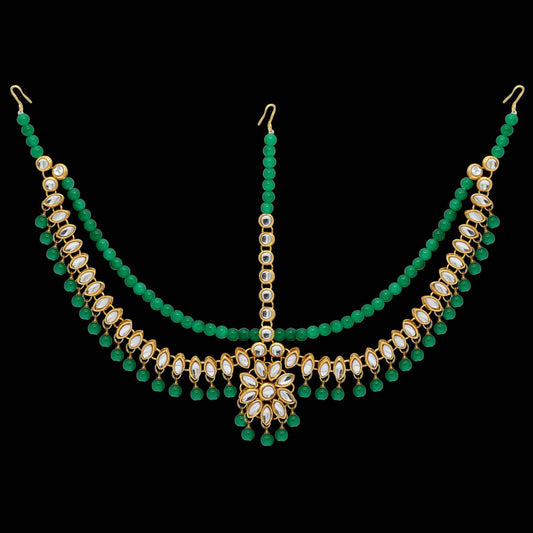 Green Color Imitation Pearl & Kundan Work Matha Patti (MTP38GRN)