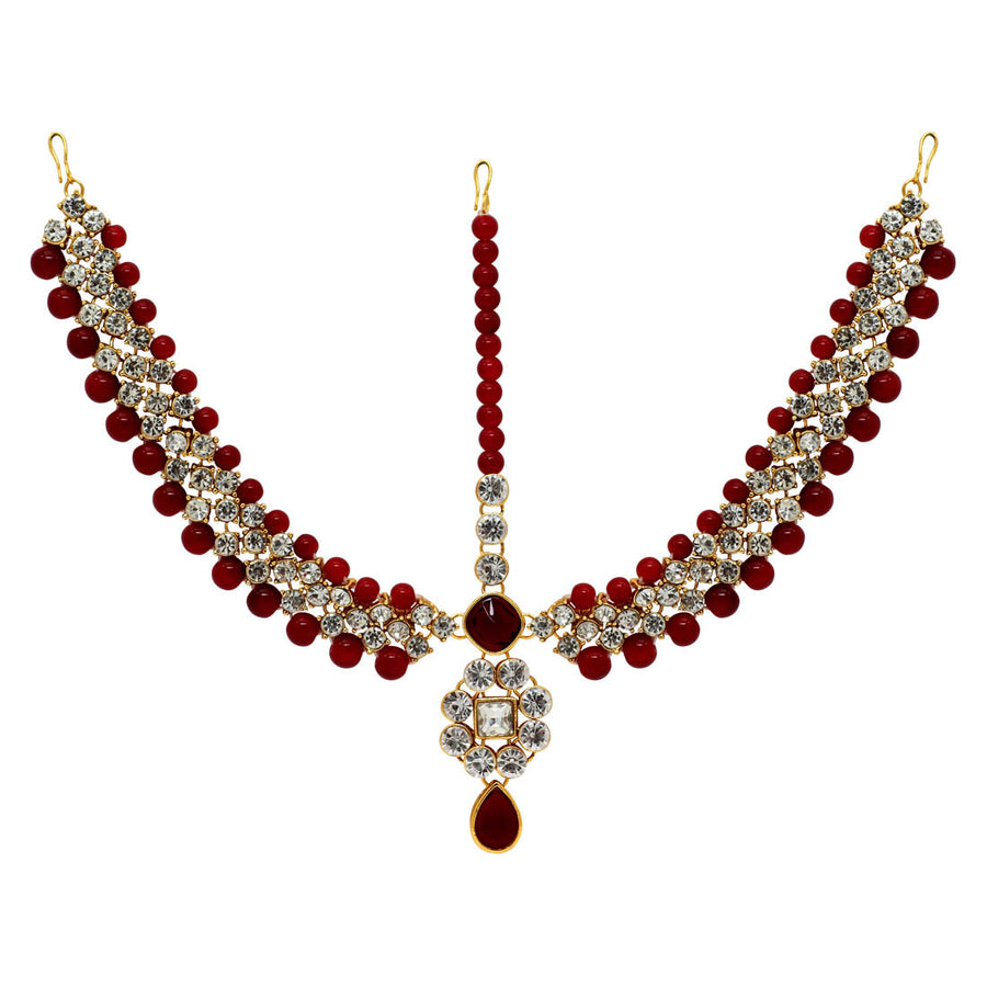 Maroon Color Imitation Pearl & Kundan Work Matha Patti (MTP39MRN)