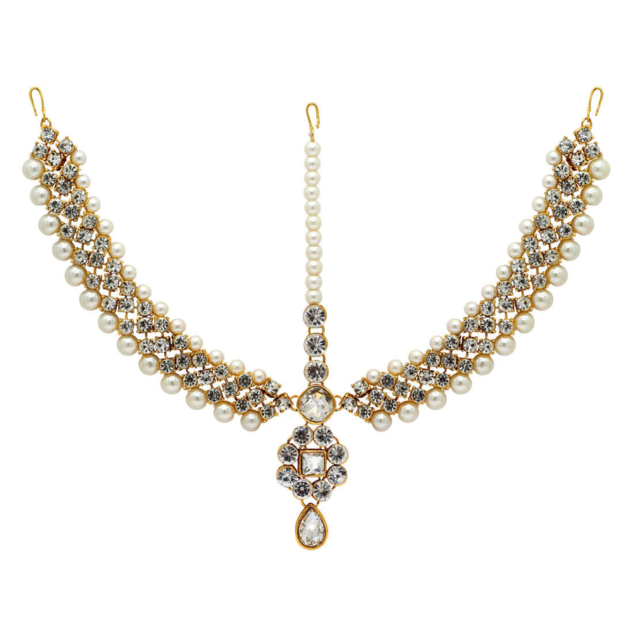 White Color Imitation Pearl & Kundan Work Matha Patti (MTP39WHT)