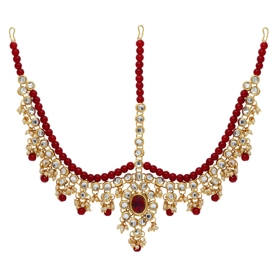 Maroon Color Imitation Pearl & Kundan Work Matha Patti (MTP40MRN)