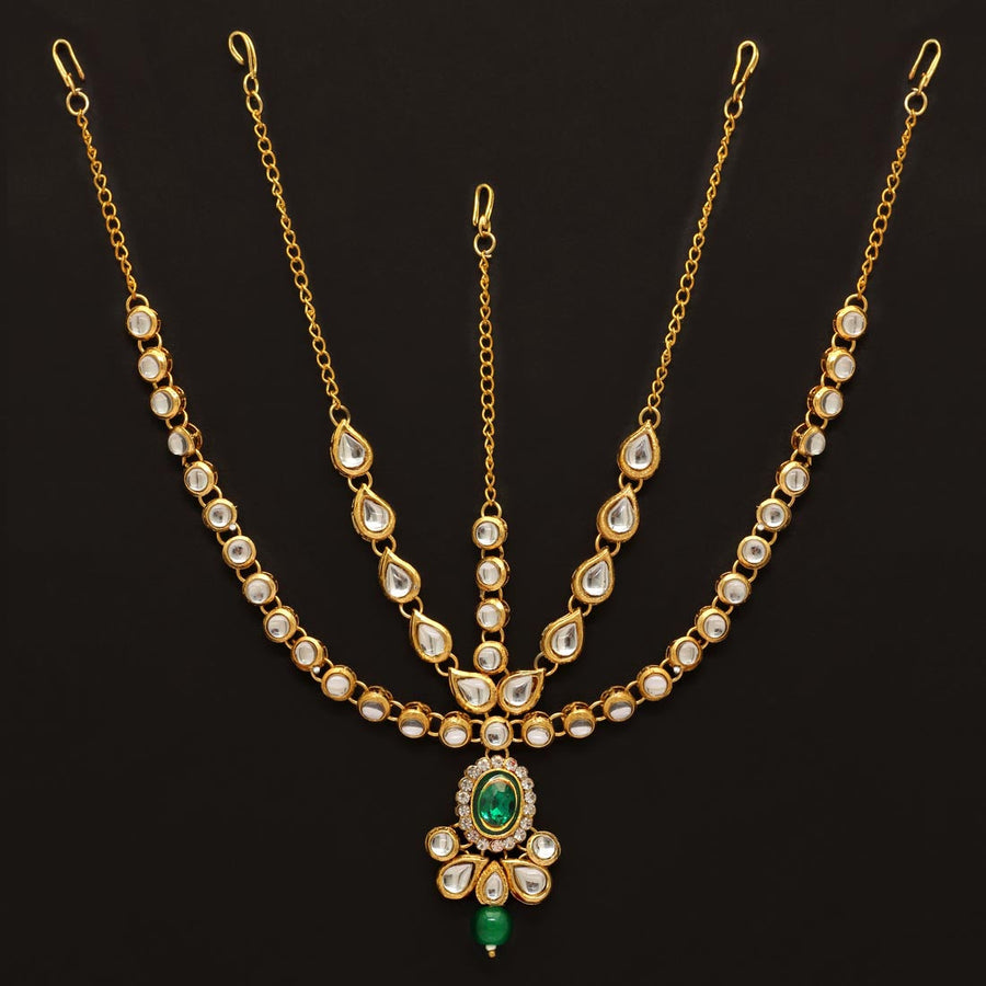 Green Color Imitation Pearl & Kundan Matha Patti (MTP45GRN)
