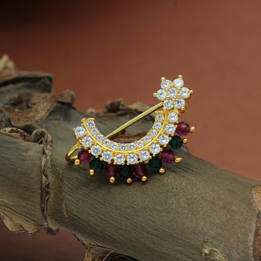 Maroon & Green Color American Diamond Nose Pin (NSP103MG)