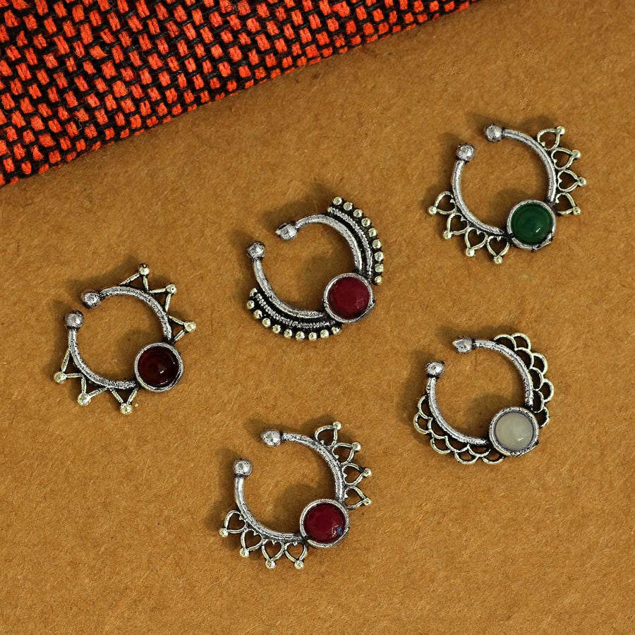 Assorted Color And Design Nose Pin Combo Of 5 Pieces (NSP151CMB)