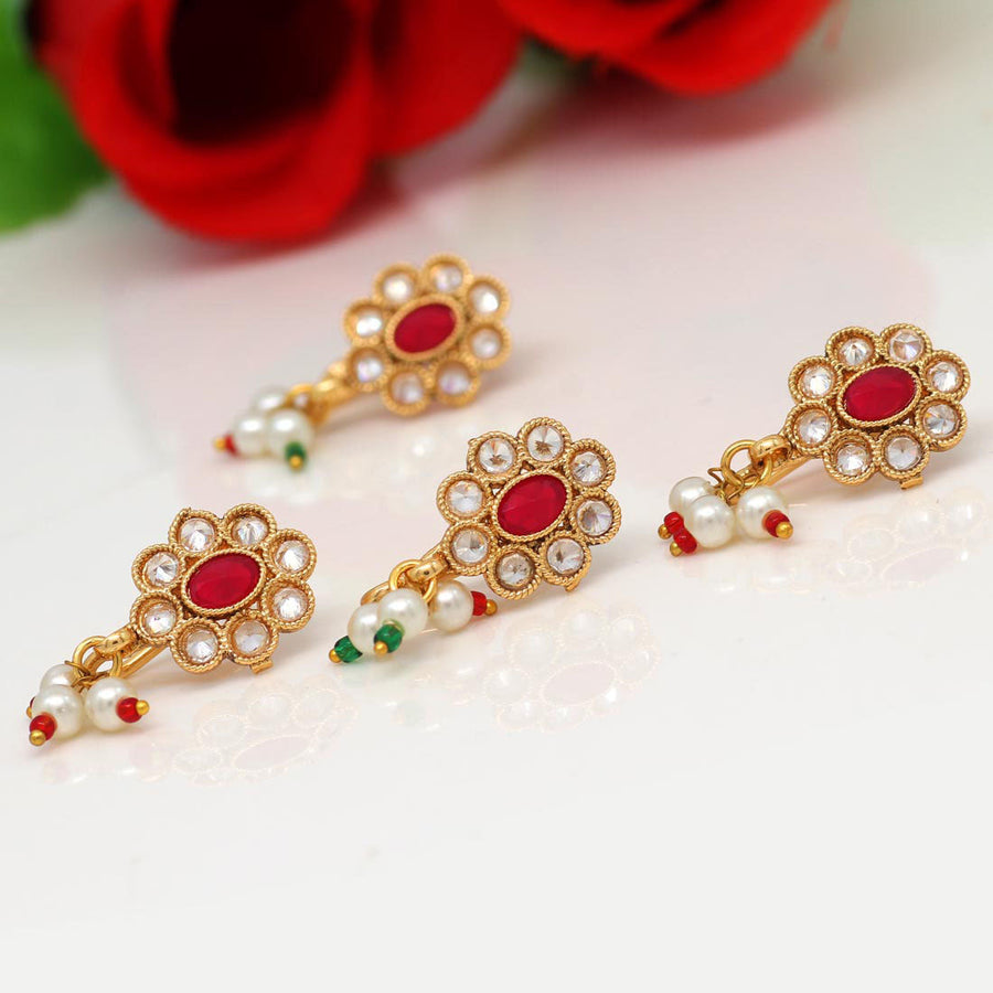 White Color Kundan Nose Pin Combo Of 4 Pieces (NSP156CMB)