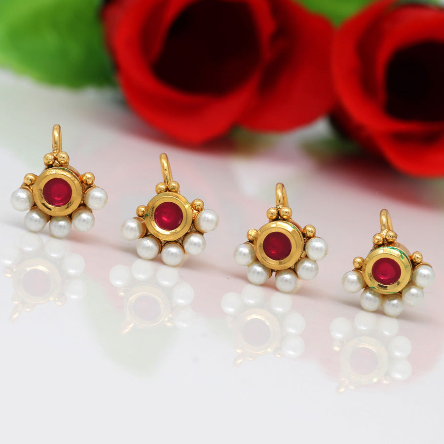 Rani Color Kundan Nose Pin Combo Of 4 Pieces (NSP158CMB)