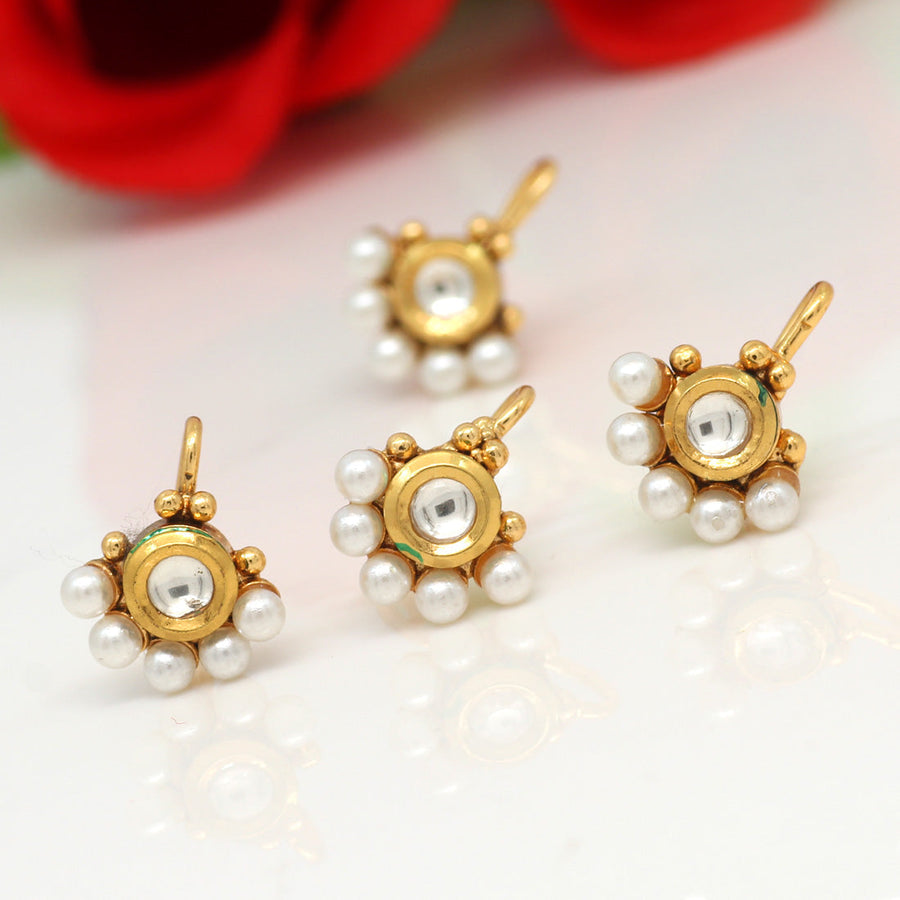 White Color Kundan Nose Pin Combo Of 4 Pieces (NSP159CMB)