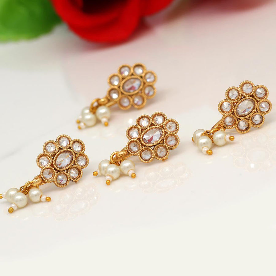 White Color Kundan Nose Pin Combo Of 4 Pieces (NSP164CMB)