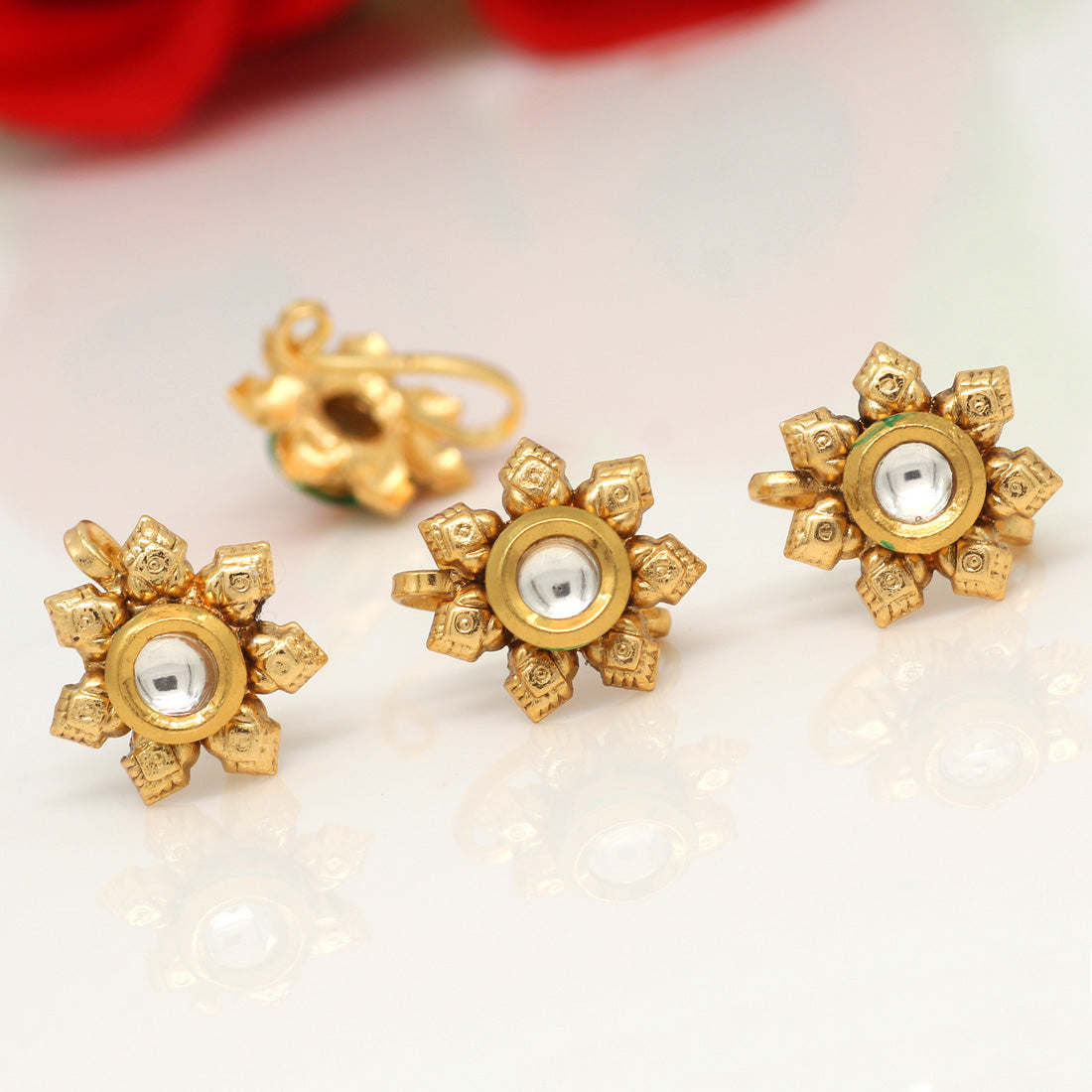 Rani Color Kundan Nose Pin Combo Of 4 Pieces (NSP165CMB)