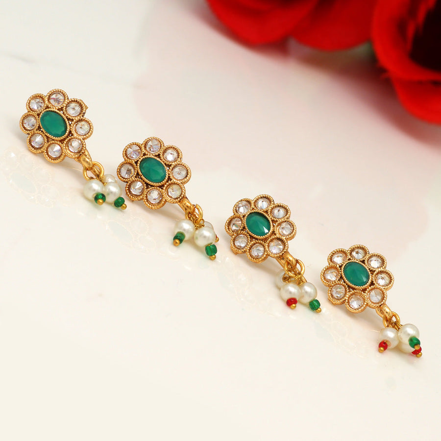 Green Color Kundan Nose Pin Combo Of 4 Pieces (NSP166CMB)