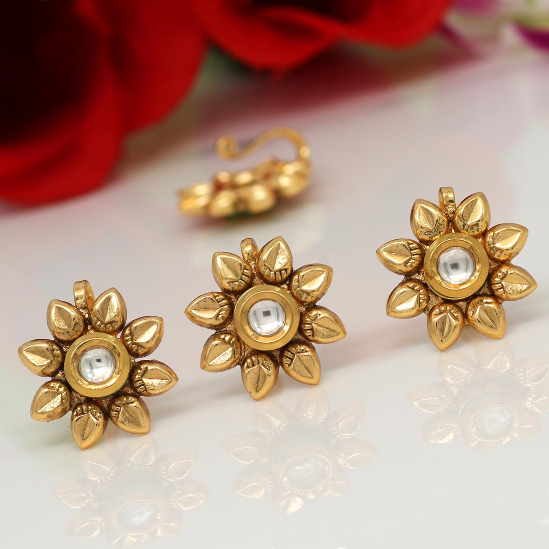White Color Kundan Nose Pin Combo Of 4 Pieces (NSP167CMB)