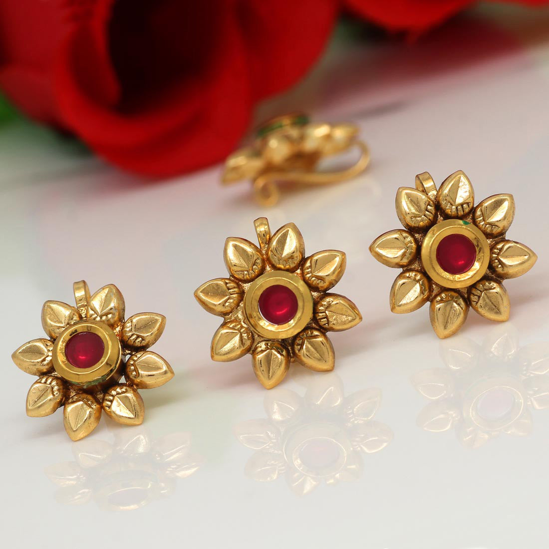 Rani Color Kundan Nose Pin Combo Of 4 Pieces (NSP169CMB)