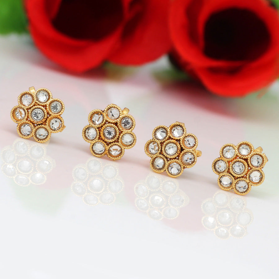 White Color Kundan Nose Pin Combo Of 4 Pieces (NSP178CMB)