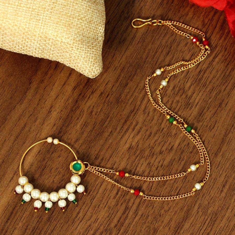 Maroon & Green Color Nose Nath (NTH266MG)