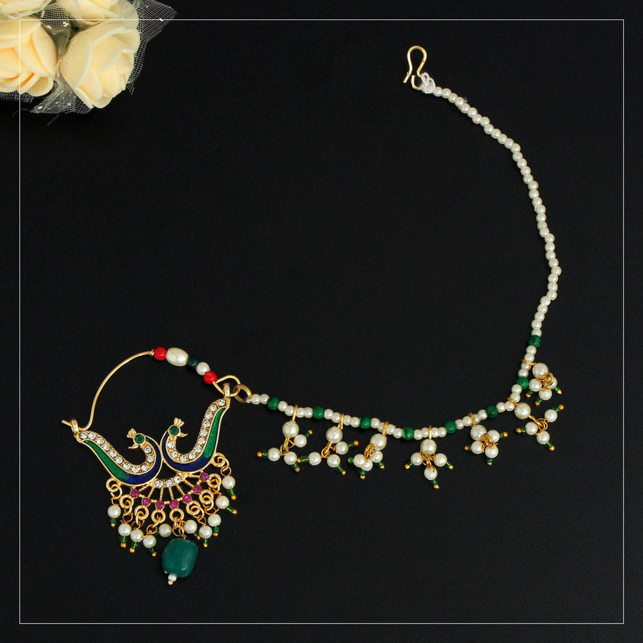 Green Color Glass Stone Nose Nath (NTH281GRN)